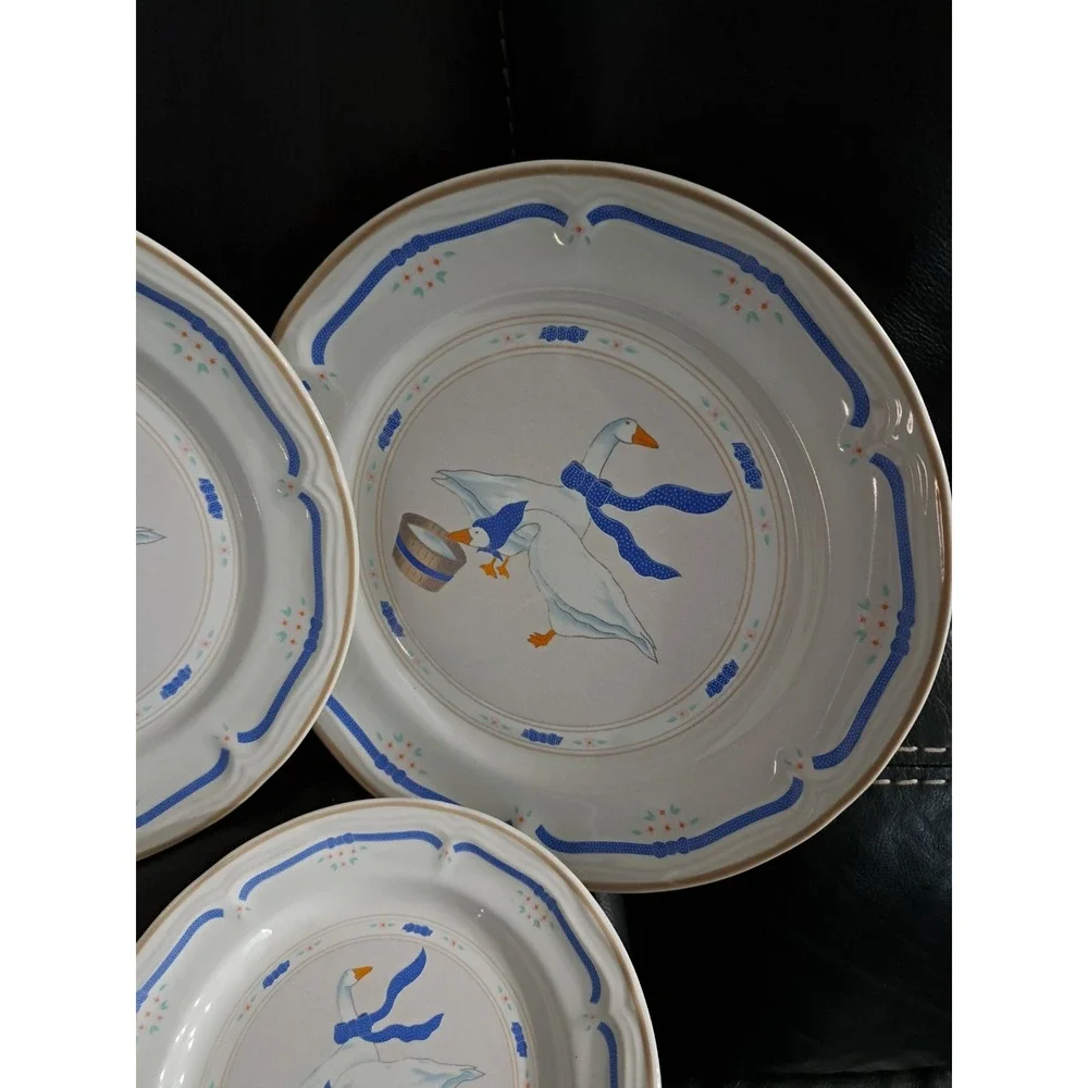 Vintage Kitchen NEWCOR Stoneware Countryside Geese Cottage Farmhouse‎ Dish Set